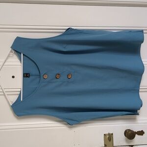 5XL Emory Rose Blue Sleeveless Blouse Tank With Three Statement Buttons